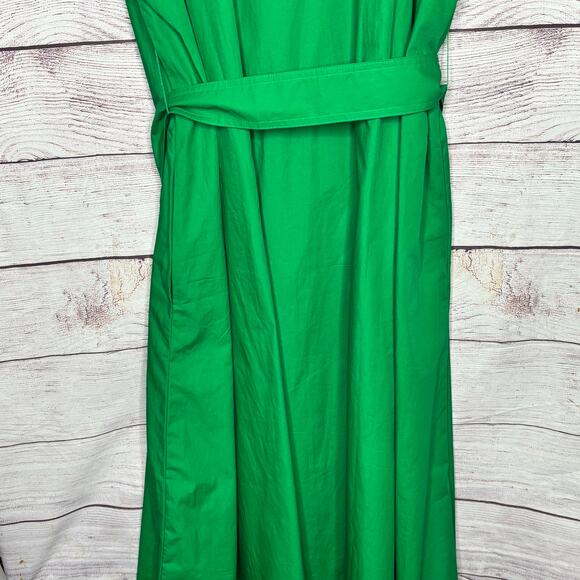 Banana Republic Quiet Luxury Green Tie Waist Midi Cotton Shirtdress Size XXL - Picture 8 of 13